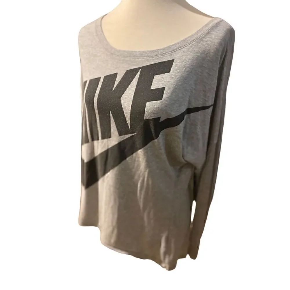 Nike Long Sleeve Gray with Black Lettering Swoosh Logo Size Large - Picture 5 of 9